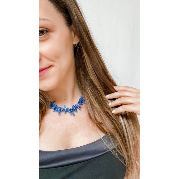 Handmade Blue Stone Statement Necklace - Picture 3 of 5